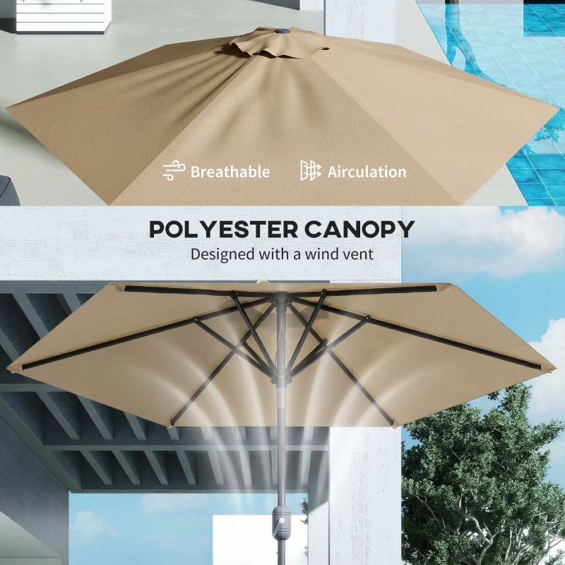 Patio Sun Umbrella, Outdoor Parasol with 6 Ribs, Coffee