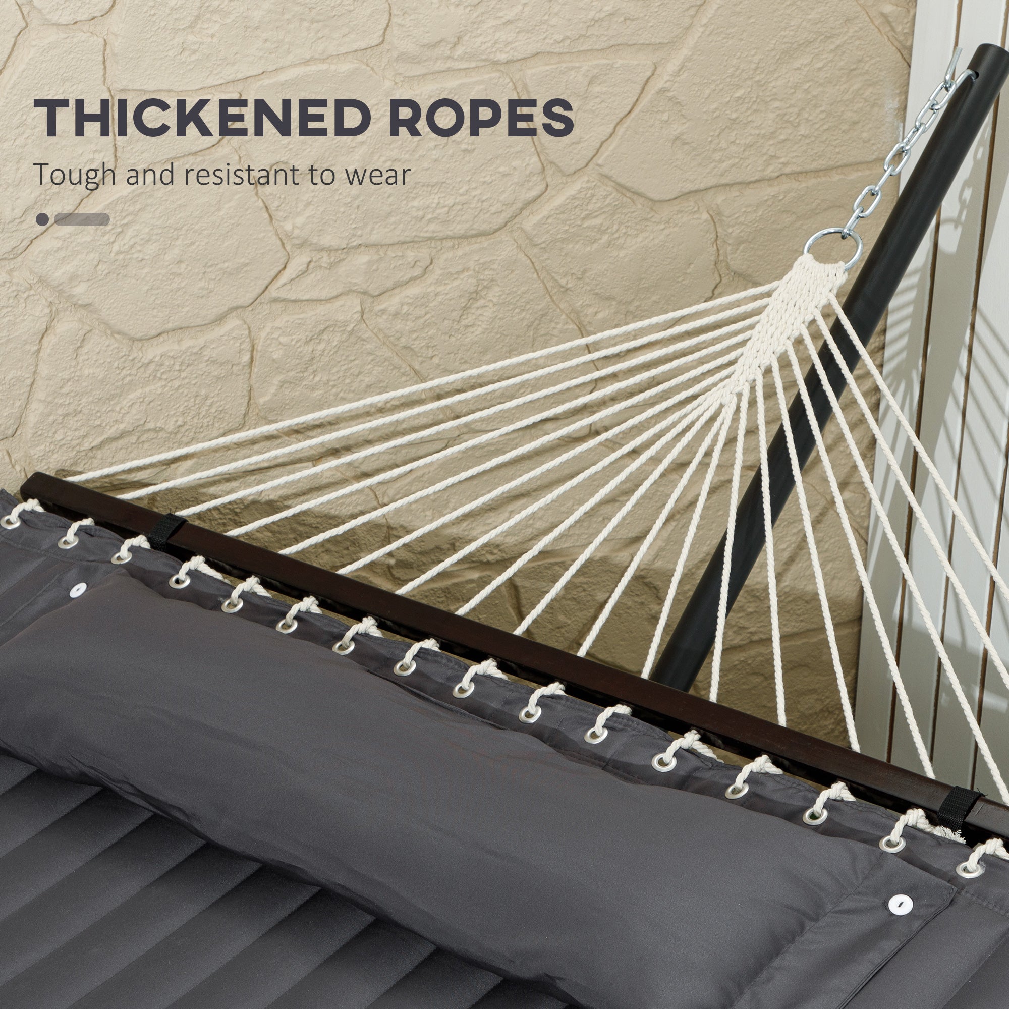 Outsunny 2 Person Hammock Quilted Double Hammock with Stand Pillow Spreader Bars for Outdoor Camping Beach, Dark Grey