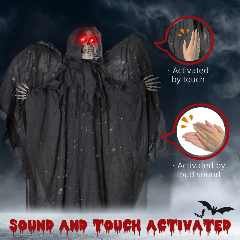 HOMCOM 6.4' Life-Size Winged Grim Reaper – Animated Halloween Decoration, Light-Up Eyes