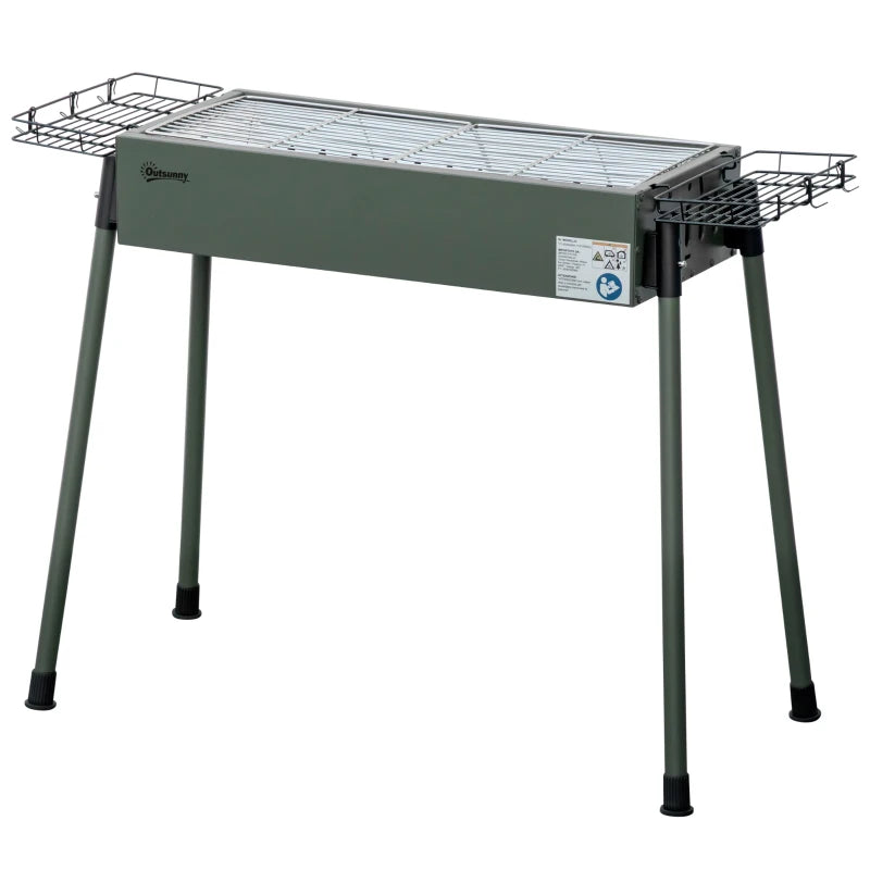 Portable BBQ Grill, Charcoal Grill with Side Seasoning Baskets, Hooks and Nets for Outdoor, Picnic, Camping, Dark Green