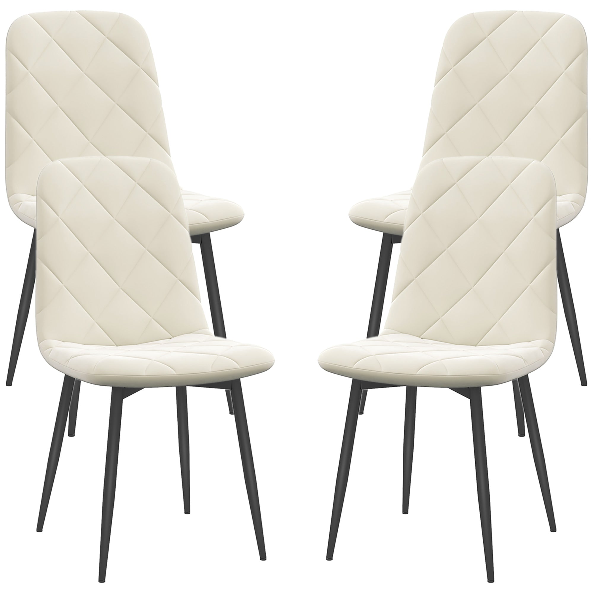 HOMCOM Set of 4 Upholstered Dining Room Chairs with Steel Legs Modern Kitchen Chairs Cream