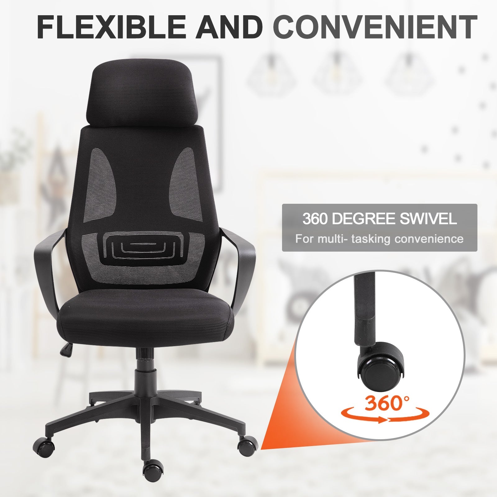 Vinsetto Breathable Mesh Office Chair: 2D Adjustable Headrest, Arm, High Back Desk Chair, Black