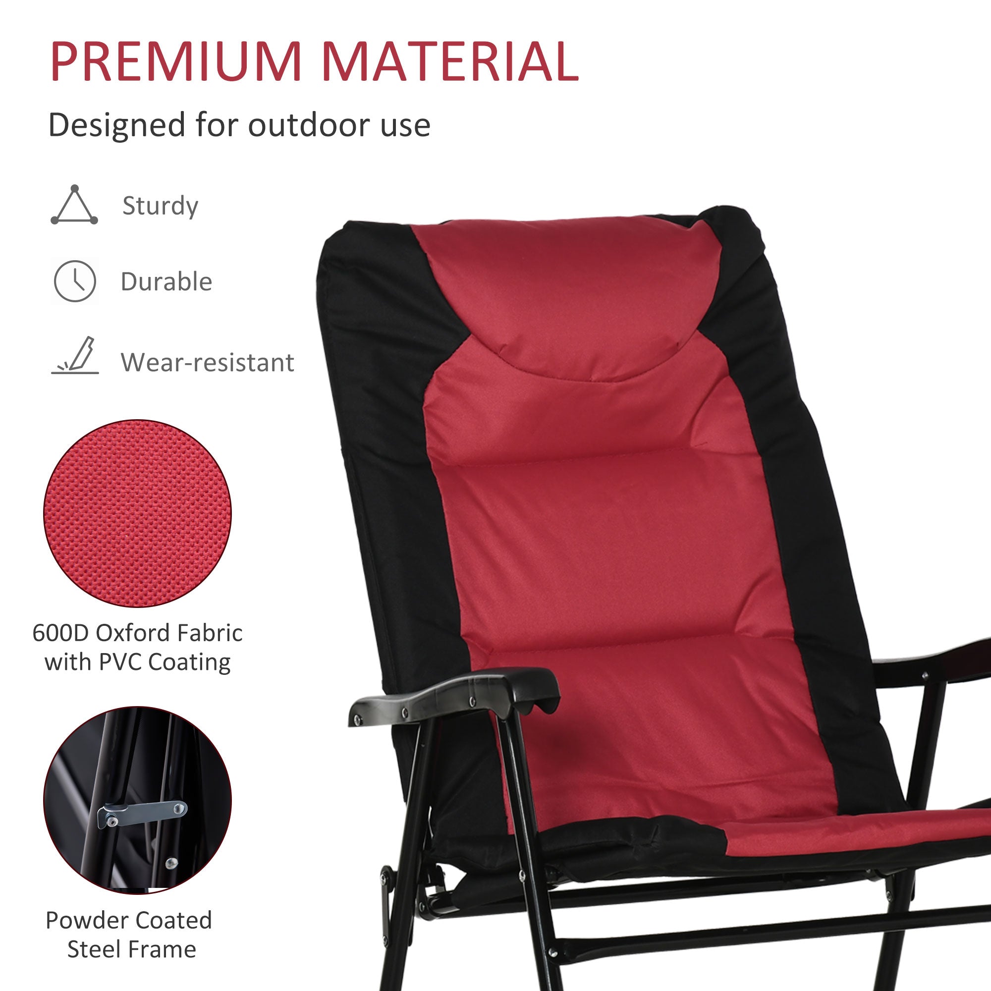 Outsunny Folding Rocking Chair Set 2 Pack Padded with Armrest Red Black for Outdoor Comfort