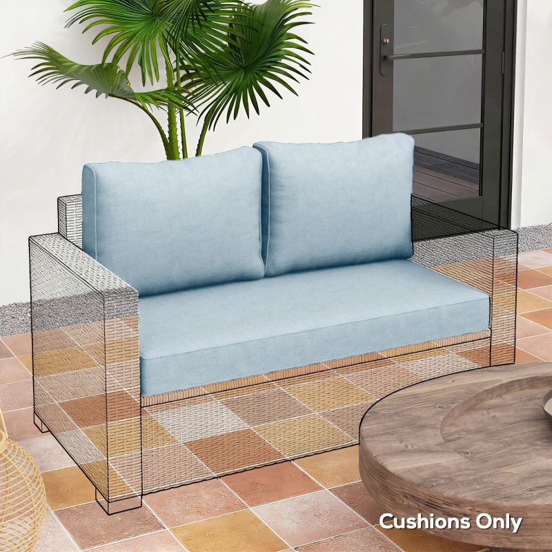 Outdoor Seat Cushions with Backrest, Loveseat Double Sofa Outdoor Furniture Cushions, Light Blue