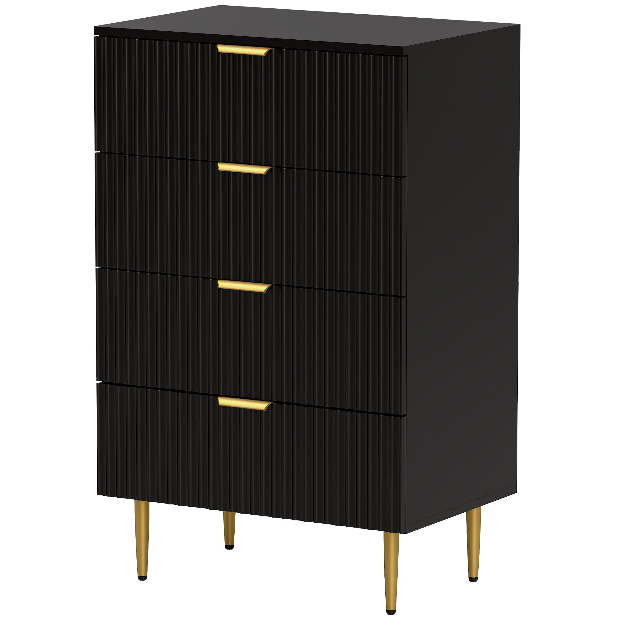 HOMCOM Modern Chest of Drawers 4 Drawer Dresser for Bedroom with Gold Legs and Handles, Black