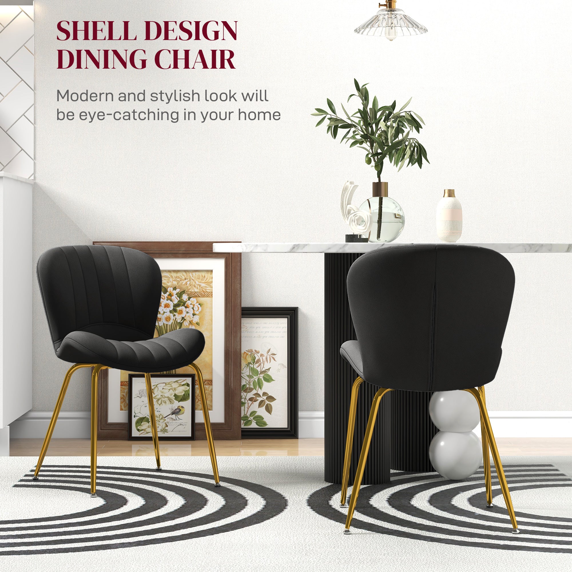 HOMCOM Dining Chairs Set of 2, Modern Accent Chair with Cushioned Backrest, Upholstery for Living Room, Dark Grey