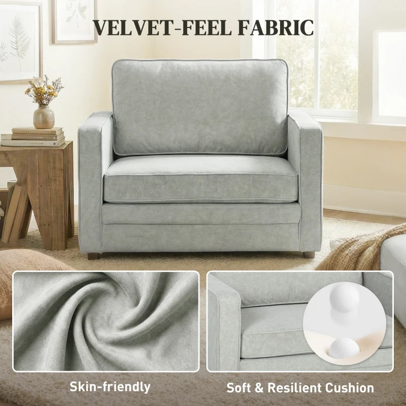 Accent Chair, Velvet-feel Fabric Armchair with Wide Seat, Spring Cushion, Solid Wood legs, Grey