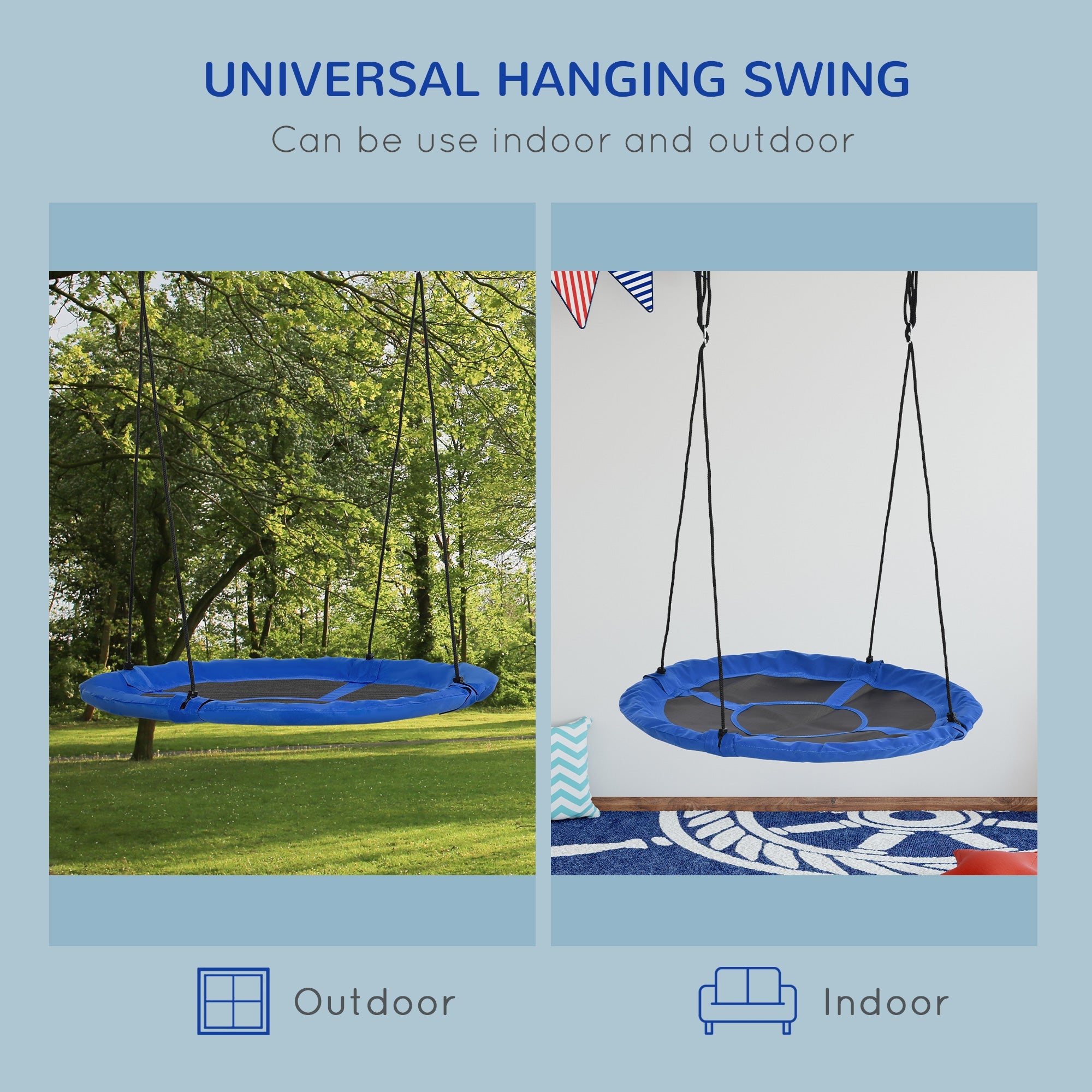 Outsunny Giant Saucer Tree Swing, 43.25" Nest Web Rope Hanging Seat for Backyard Playground - Blue