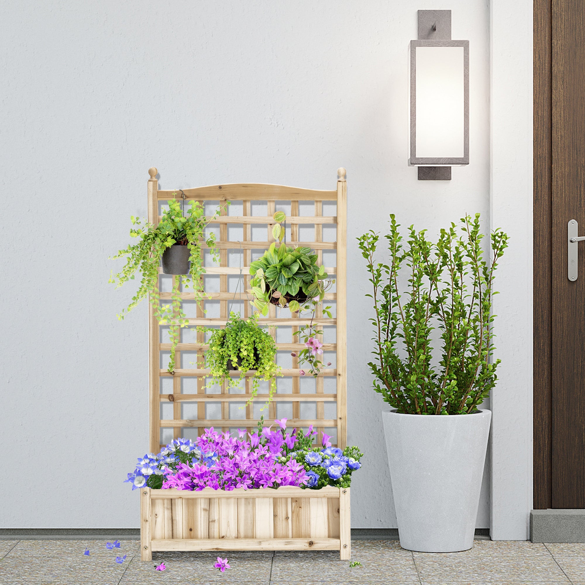 Outsunny Raised Garden Bed with Trellis, Wood Planter Box for Garden, Free Standing Flower Bed, 25.2" x 11" x 47.2" Natural Wood