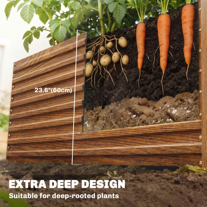 5' x 3' x 2' Raised Garden Bed, Galvanized Planter Box for Growing Flowers, Herbs and Vegetables Dark Brown Wood Effect