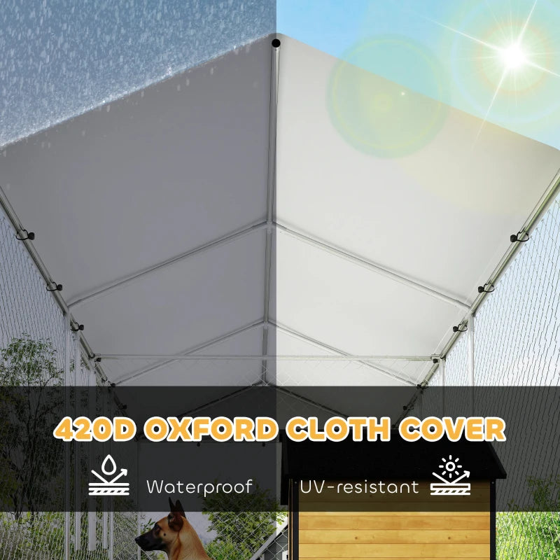 Outdoor Dog Kennel with Two Rooms, Waterproof UV-Resistant Cover, Escape-Proof Lock, 19.7' x 7.5' x 7.5'