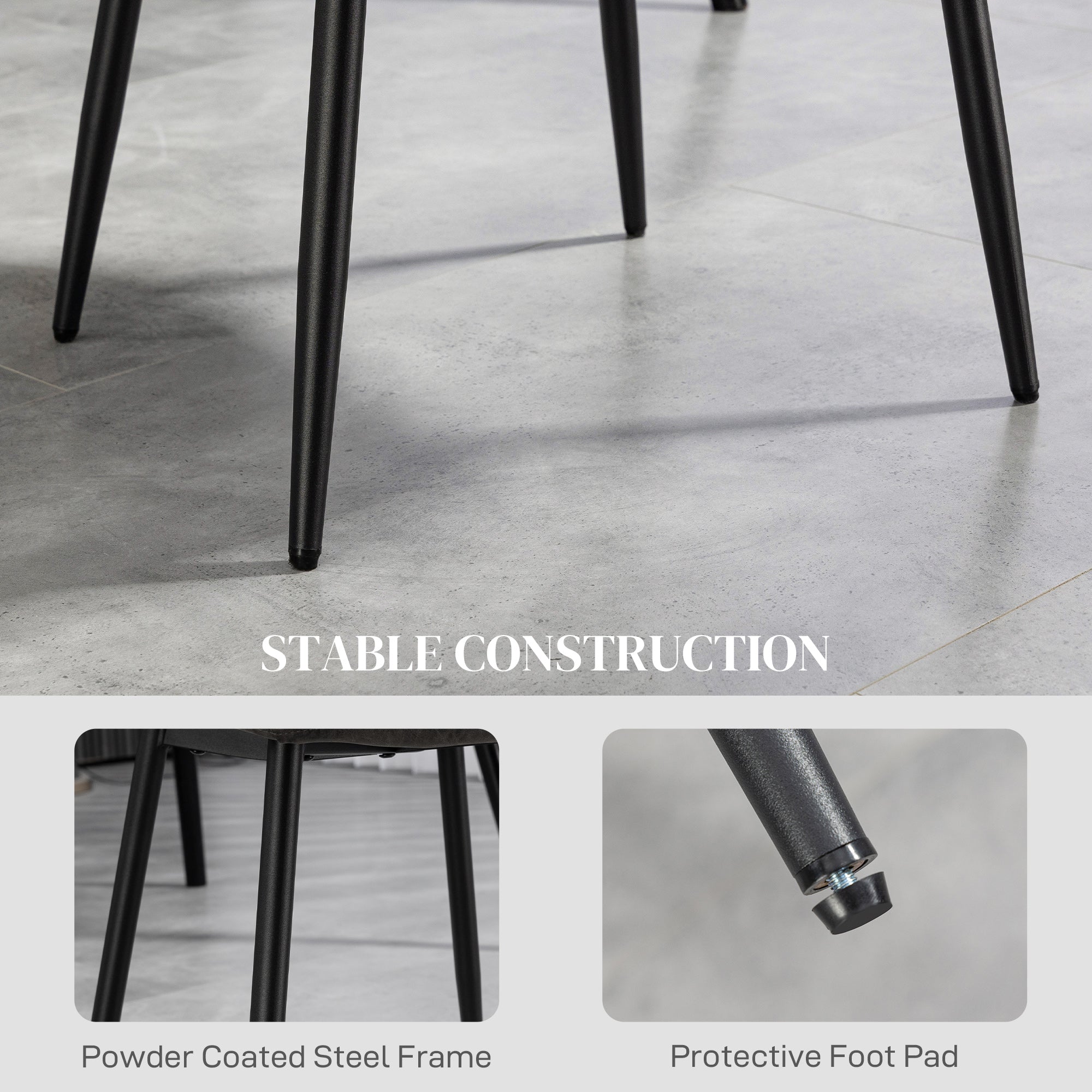 HOMCOM Retro Set of 4 PU Leather Upholstered Dining Chairs for Kitchen Living Room Bedroom