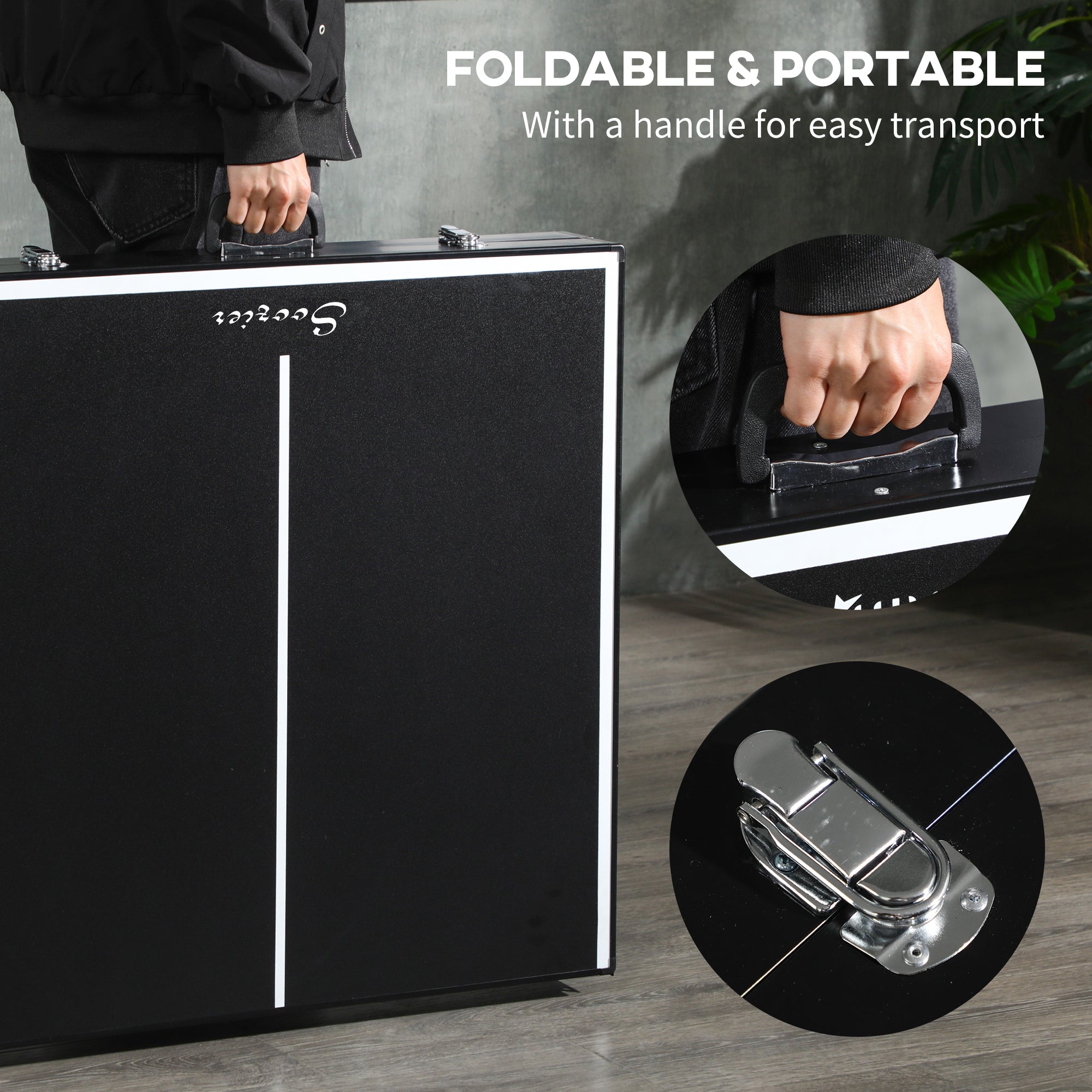 Soozier Mid-size Folding Table Tennis Table with Aluminium Frame, Portable Outdoor Ping Pong Table with Net, Black