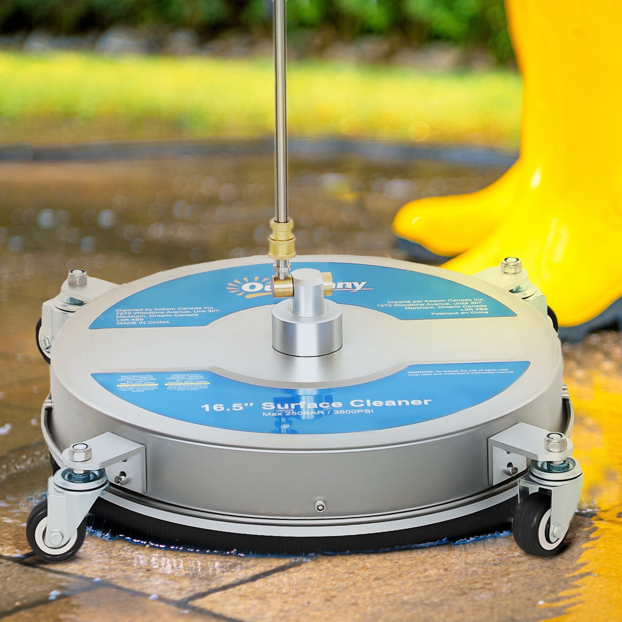 Outsunny 16" Pressure Washer Surface Cleaner with 4 Wheels, Stainless Steel Power Washer Surface Cleaner with 1/4" Quick Connector, 2 Extension Wands, 3600 PSI, Silver