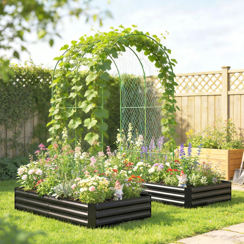 Metal Raised Garden Bed with Trellis, Galvanized Garden Bed Kit Outdoor Garden Box with Trellis, Black