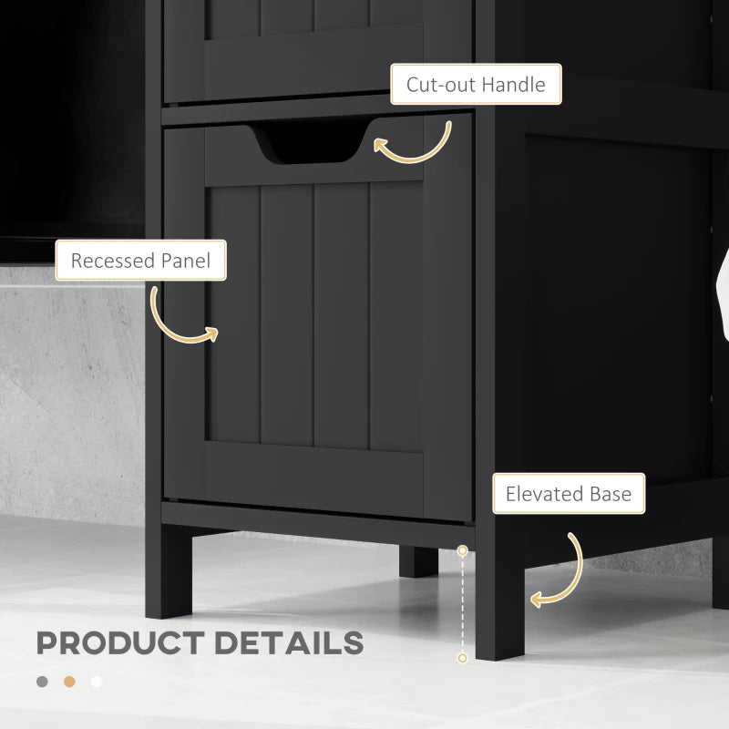Narrow Bathroom Cabinet with 3 Drawers and 2 Tier Shelf, Tall Cupboard Freestanding Linen Tower, Black
