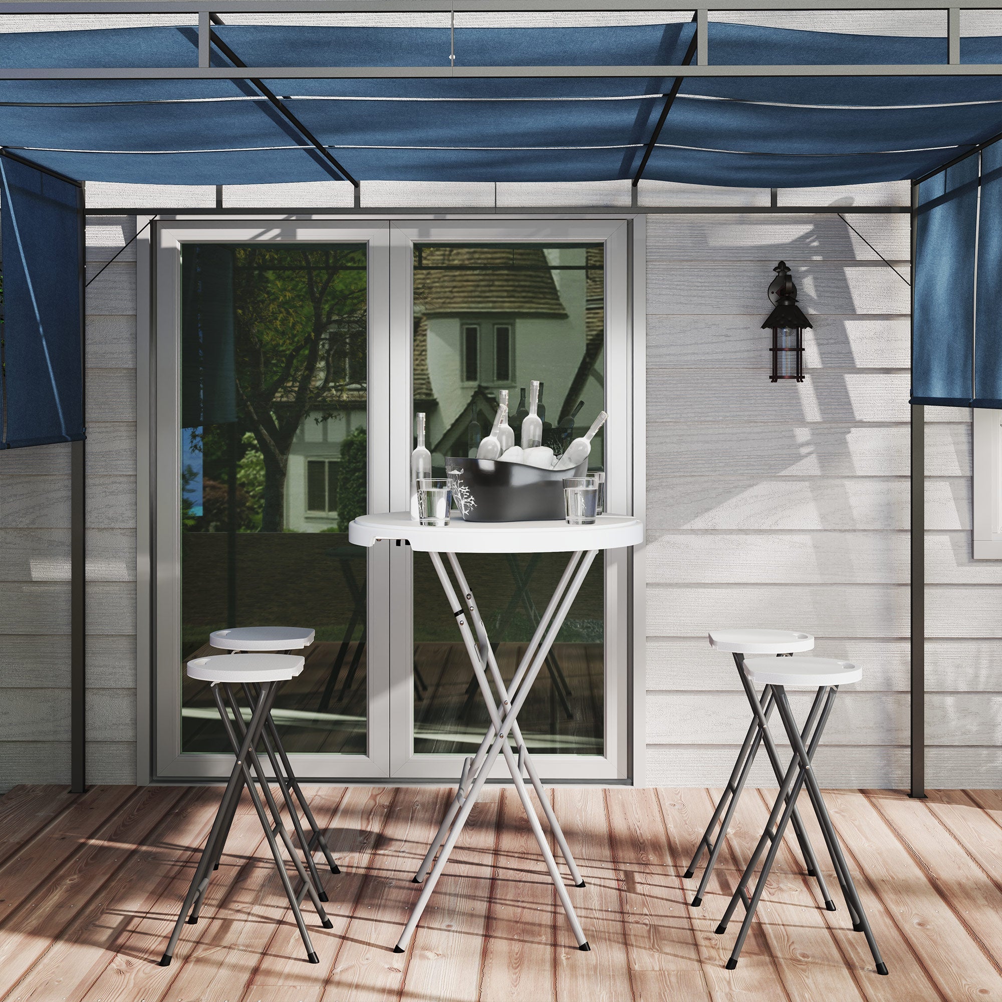 Outsunny 31.5" Bar Height Patio Table, Outdoor Bar Folding Table with HDPE Top, Locking Steel Legs for Party, Camping, White