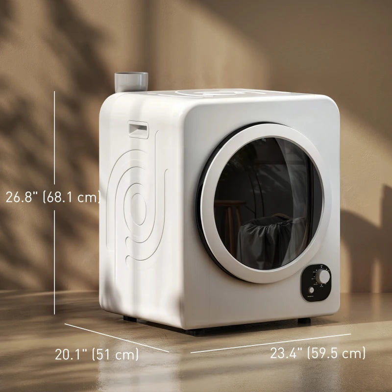 Compact Laundry Dryer, 1300W Portable Clothes Dryer with 4 Drying Modes, Stainless Steel Tub, White