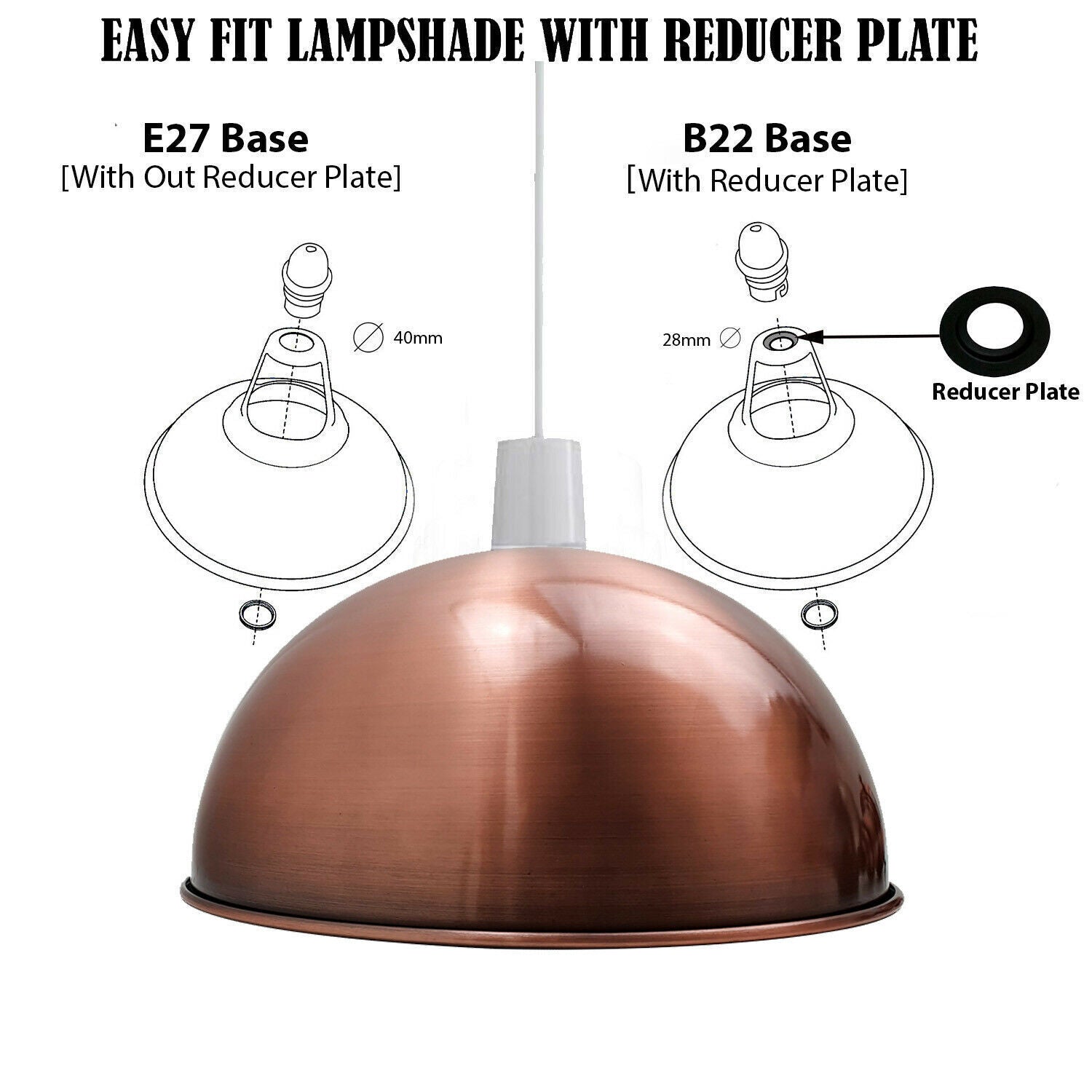 Easy Fit Modern Metal Dome Shape Lamp Shades 300mm~1558