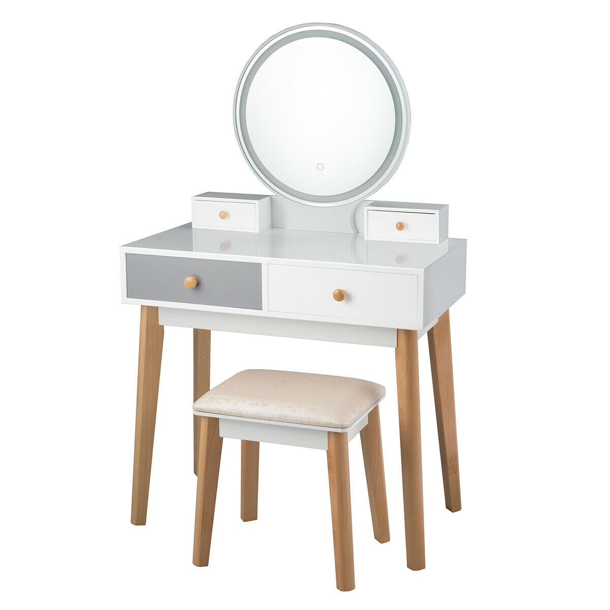 Makeup Dressing Table with 4 Drawers and Lighted Mirror-WhiteÂ