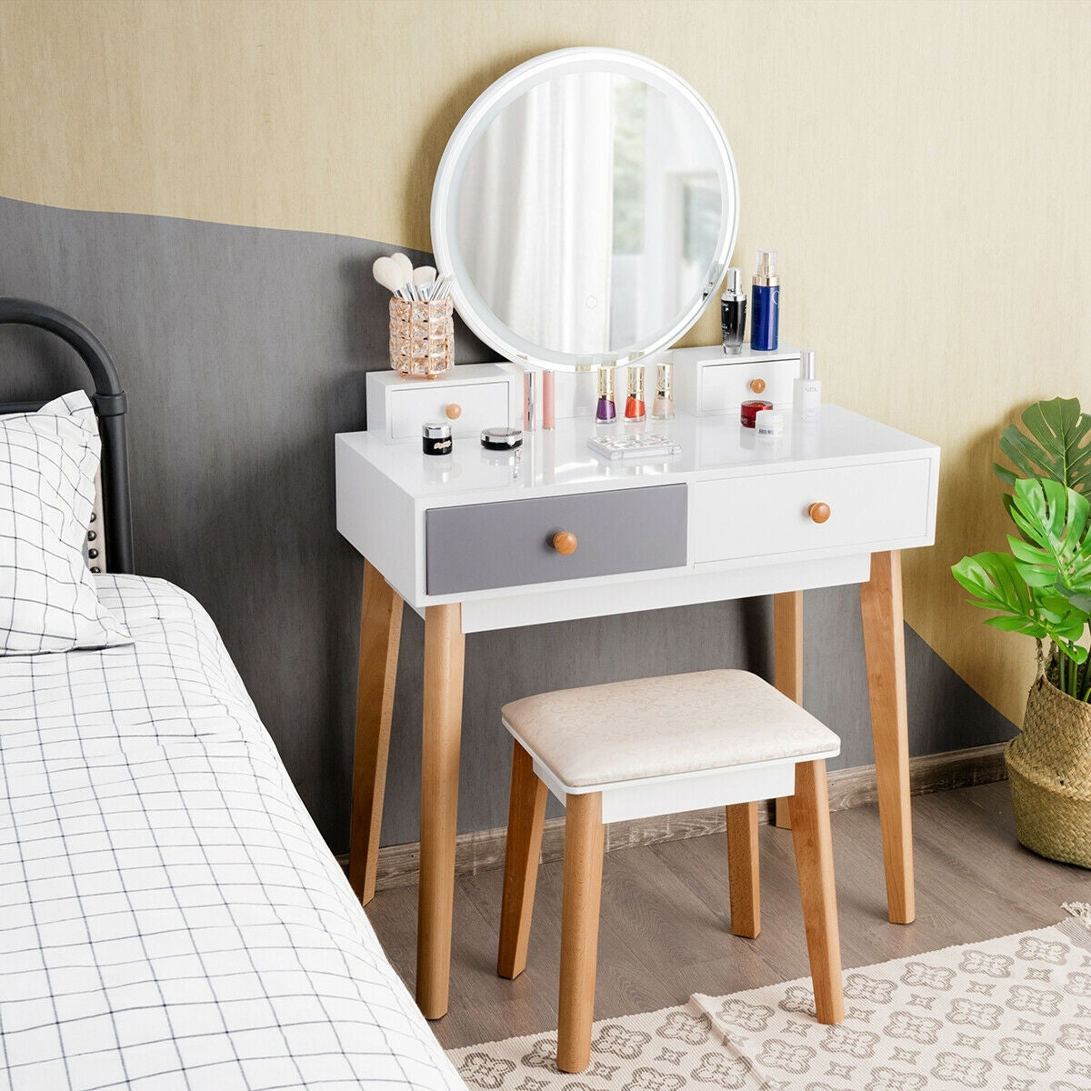 Makeup Dressing Table with 4 Drawers and Lighted Mirror-WhiteÂ