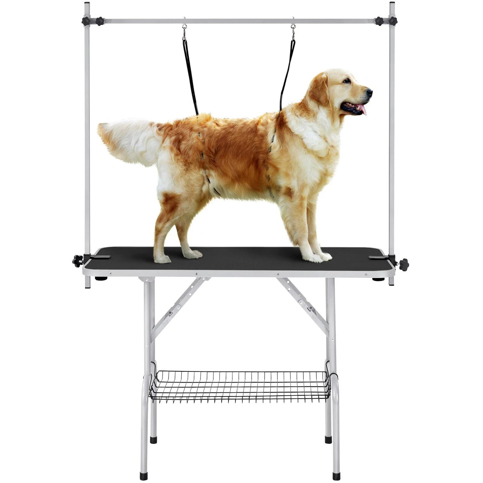 46" Adjustable Pet Grooming Table with H-Frame Support, Storage Shelf & Non-Slip Surface – 330 lb Capacity