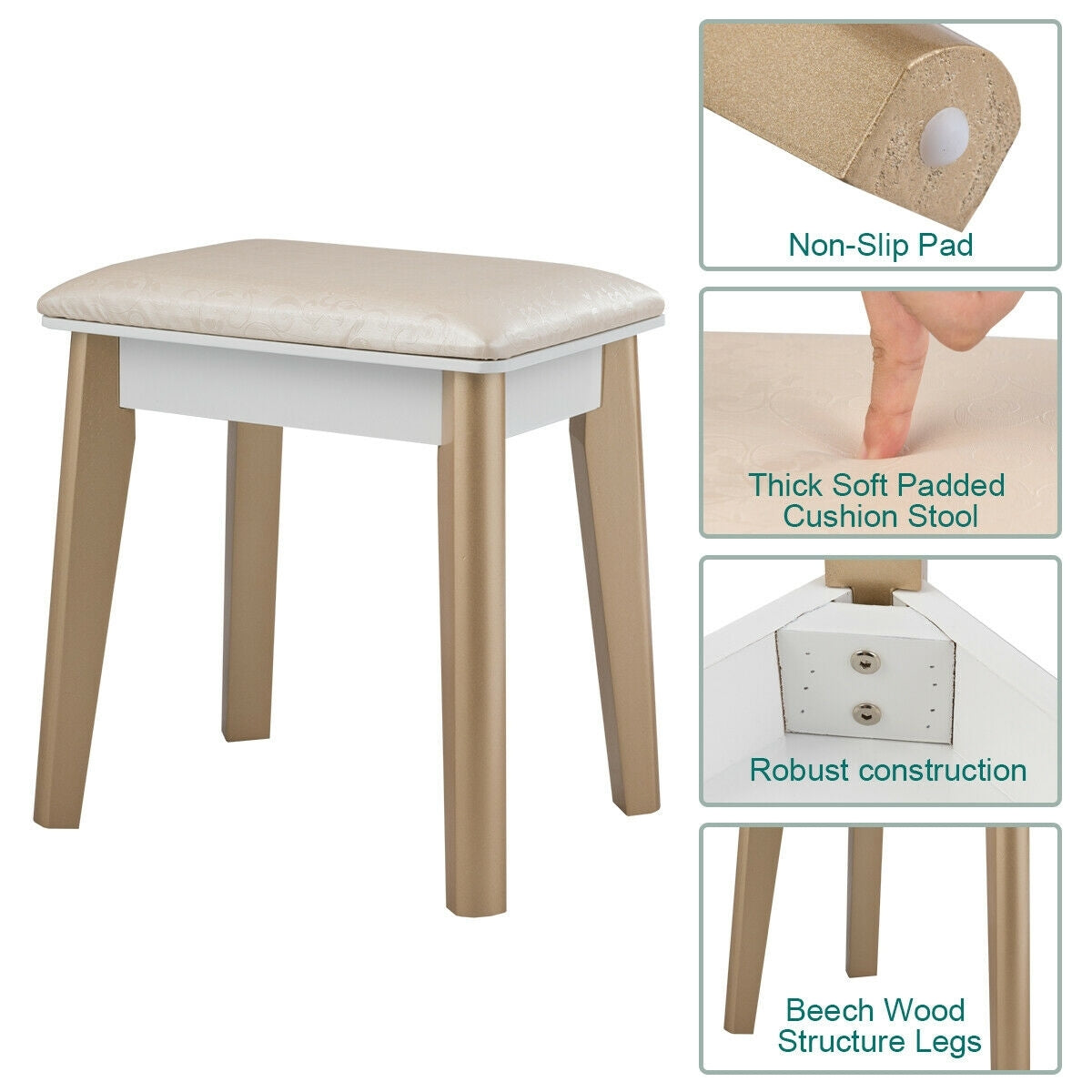 Makeup Dressing Table with 4 Drawers and Lighted Mirror-WhiteÂ