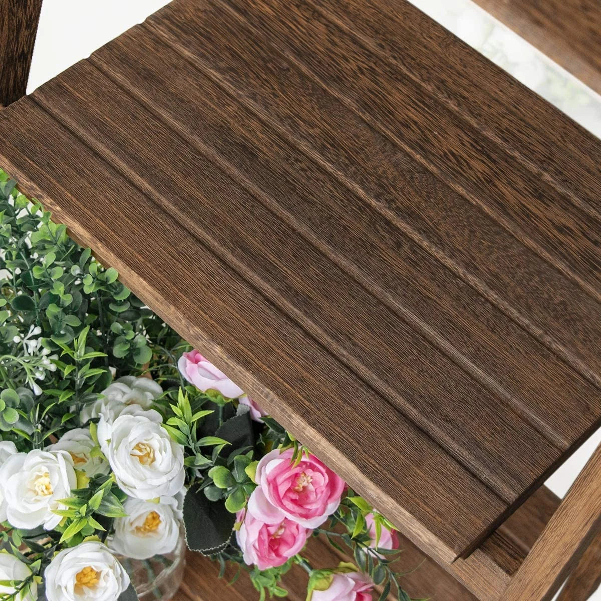 4-Tier Foldable Wooden Plant Stand, Indoor & Outdoor Flower Shelf Display Rack, Multi-Level Storage Organizer, Natural Wood Finish