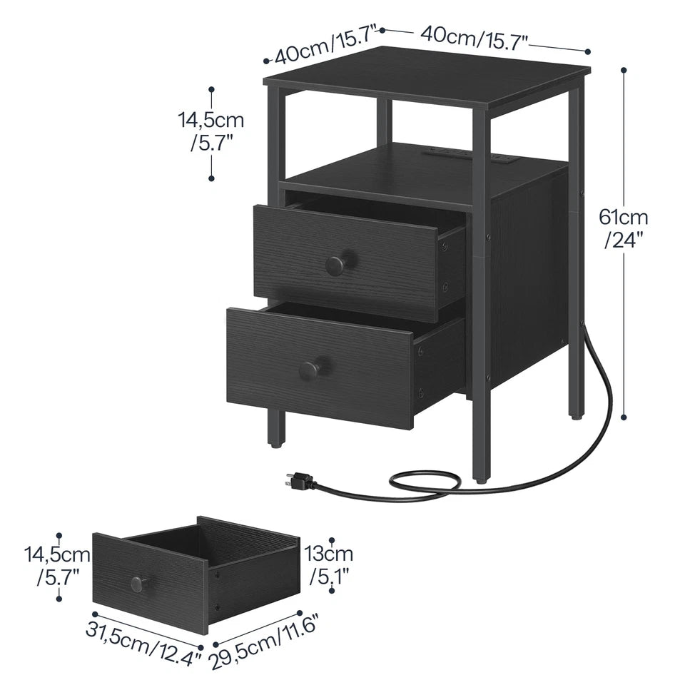HOOBRO Nightstand with Charging Station, Industrial End Table & Side Table, Black BB431BZ01G2