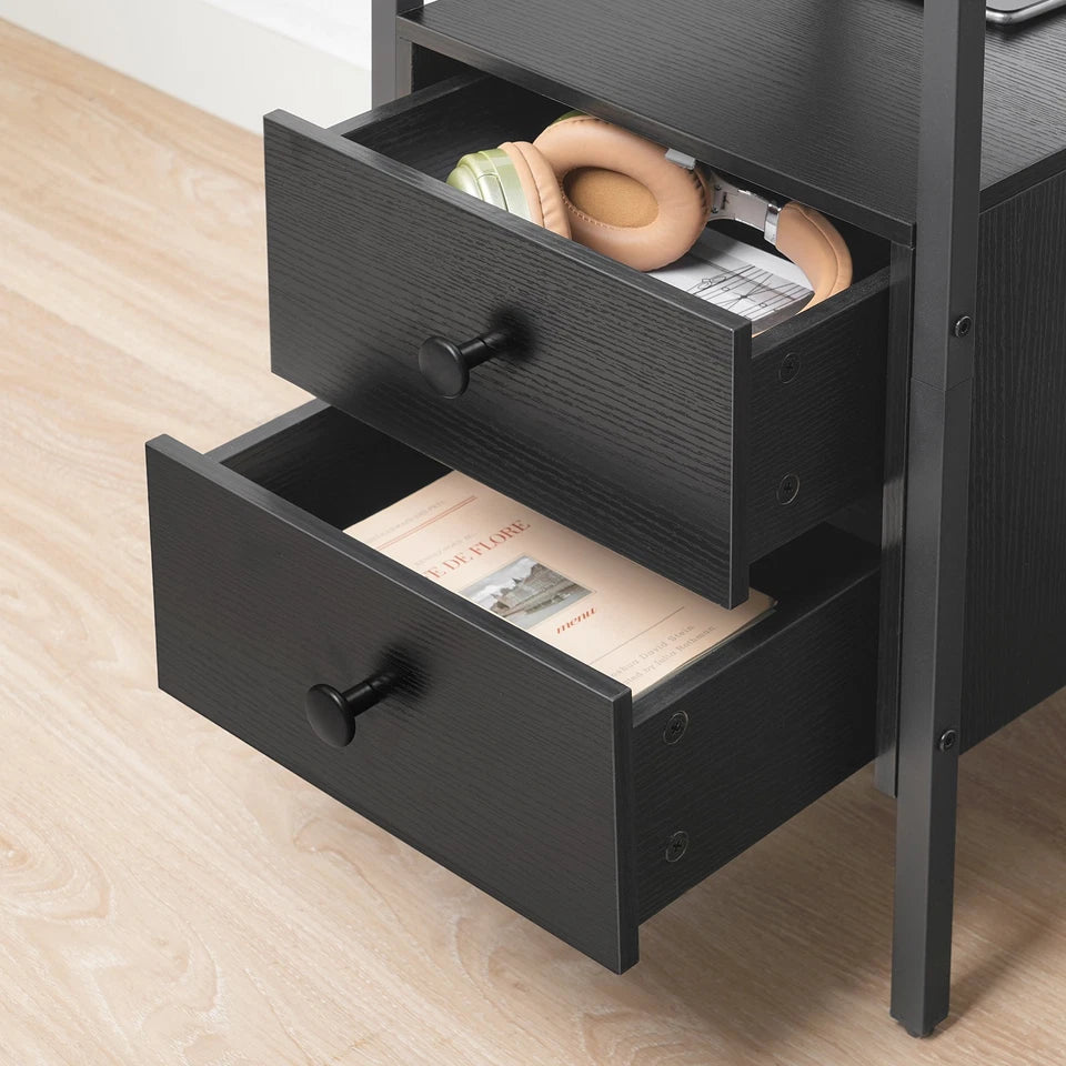 HOOBRO Nightstands with Charging Station, Set of 2 Industrial End Tables & Side Tables, Black BB431BZP201