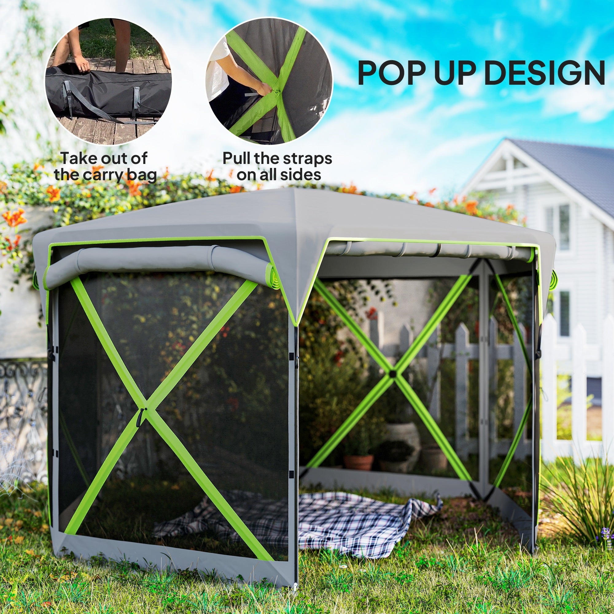 Outsunny 11 x11ft Pop Up Gazebo, Outdoor Camping Tent with Removable Roof & Roll-Up Wind Panels for Backyard & Campsite