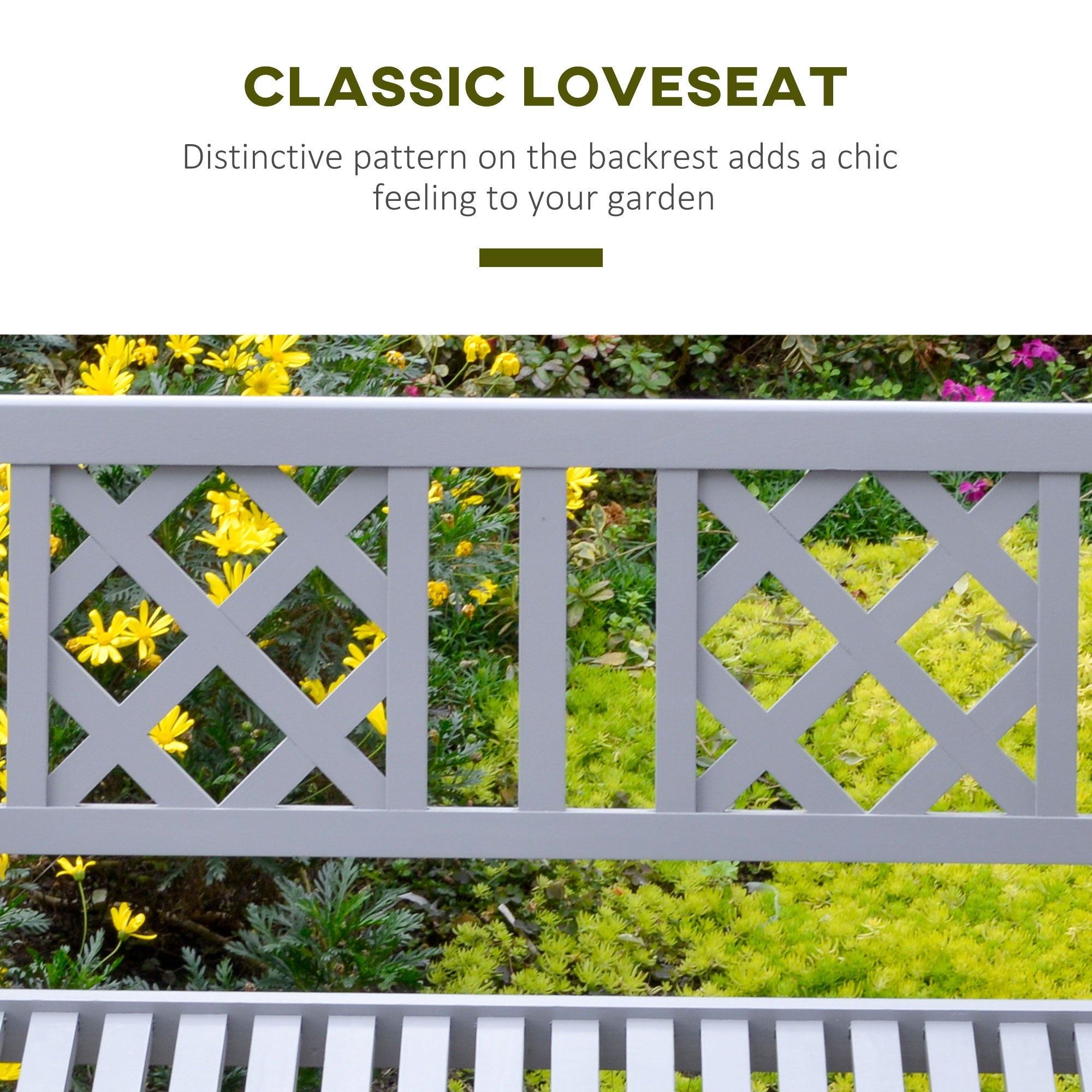 Outsunny Garden Bench 2-Seater Patio Wooden Loveseat Backrest Armrest Grey