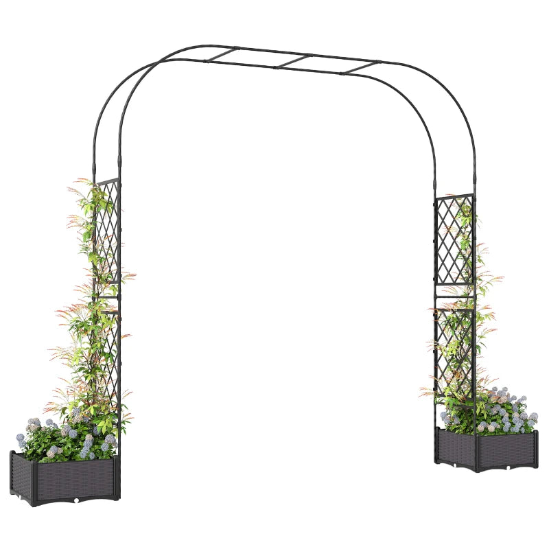 Garden Arch Outdoor Trellis Arbor with 2 Planter Boxes, 109.4" x 15.7" x 86.6", Black