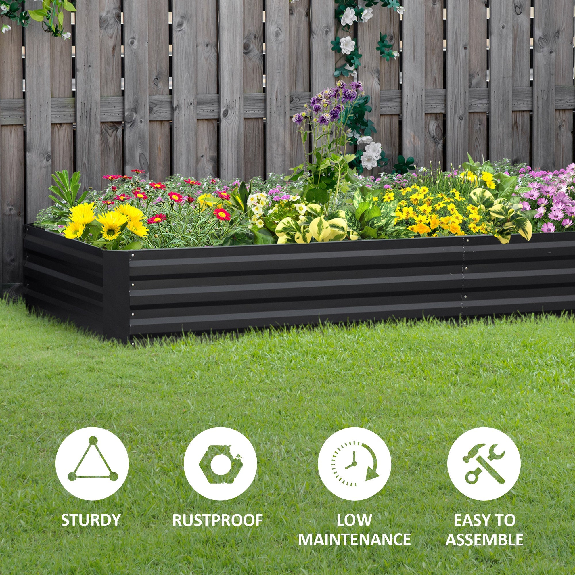 Outsunny Galvanized Raised Garden Bed 95" x 36" x 12" Metal Elevated Planter for Flowers Herbs Succulents Outdoor Gardening Grey