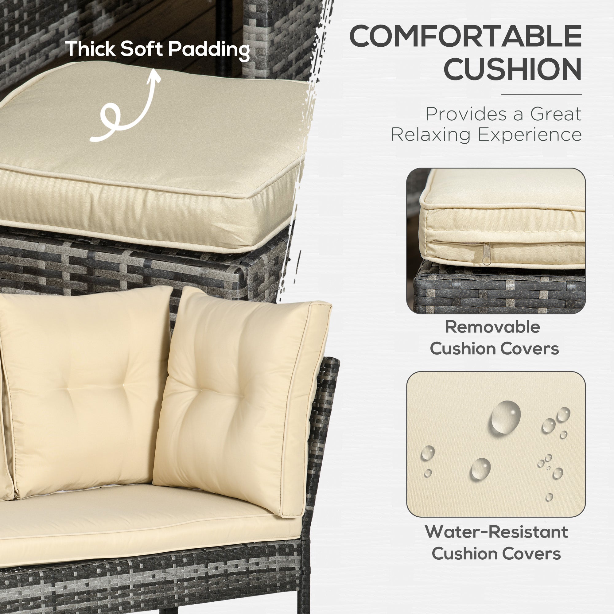 Outsunny 6pc Outdoor Patio Dining Set PE Rattan Sofa Chair Table Cushions Khaki
