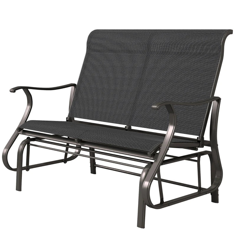 Garden Double Gliding Chair, Patio Glider Armchair for Outdoor, Backyard Mesh Seat and Backrest, Steel Frame Black
