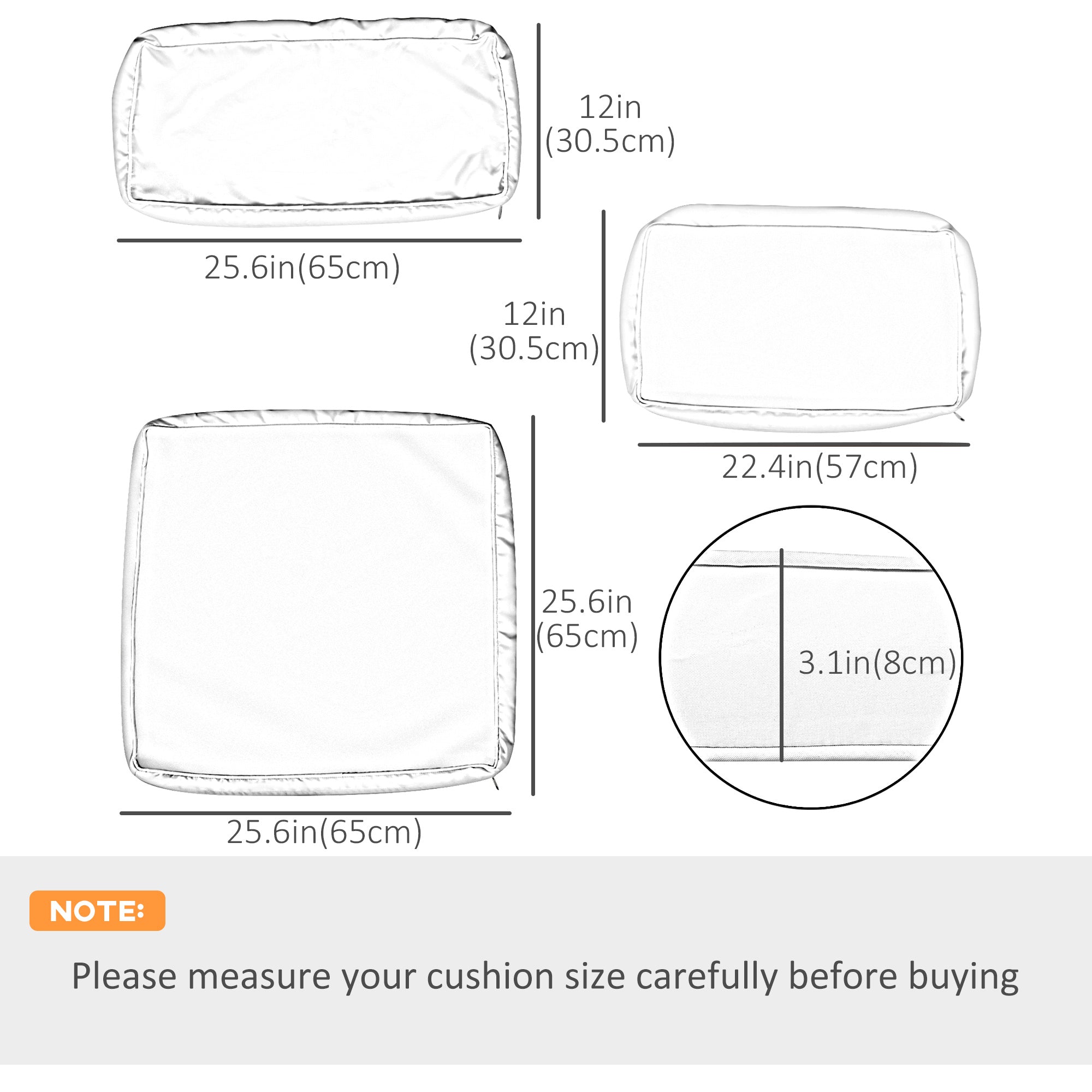 Outsunny Patio Rattan Sofa Set 14pc Outdoor Cushion Polyester Cover Replacement Set White No Cushion