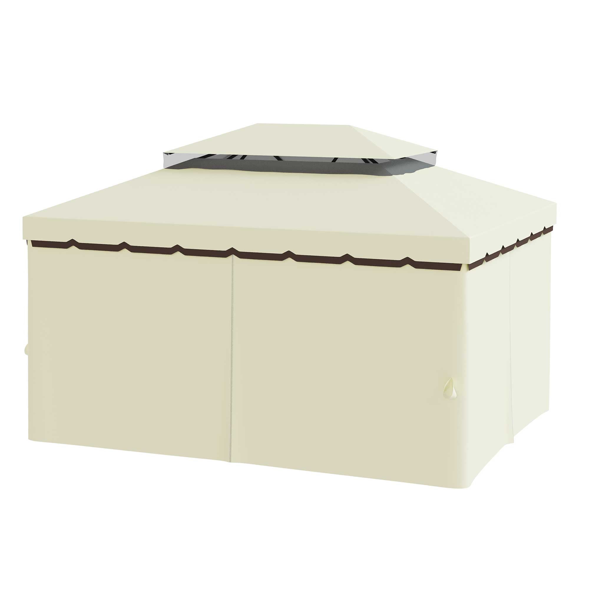 Outsunny 10'x13' Soft-top Aluminum Gazebo Desk Canopy Double Tier Garden Shelter with Netting and Curtains, Beige