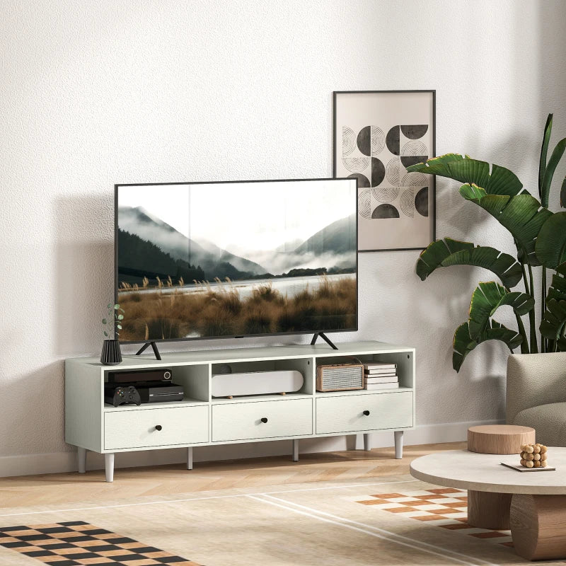 TV Stand for up to 75 Inches, TV Table with 3 Storage Shelves, 3 Drawers for Living Room, Bedroom, Cream White
