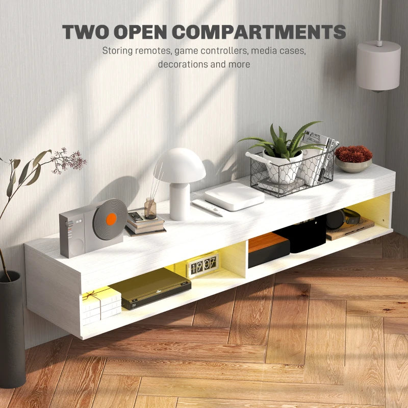Modern Wall Mounted TV Stand with Storage and LED Lights for TVs up to 75", Floating TV Shelf for Living Room, White