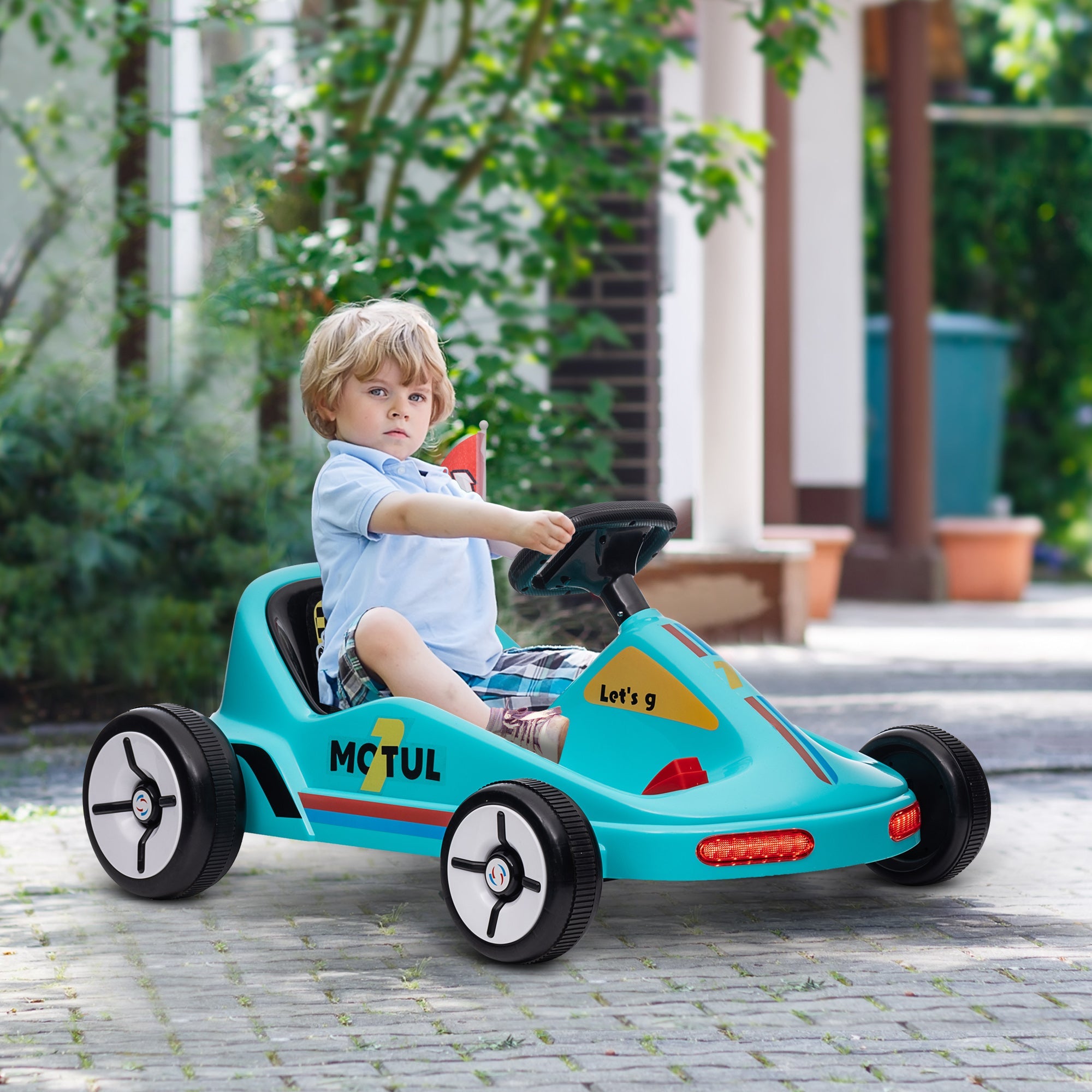 Qaba 6V Electric Go Kart for Aged 3-5 Kids with Music, Light, Horn, Blue