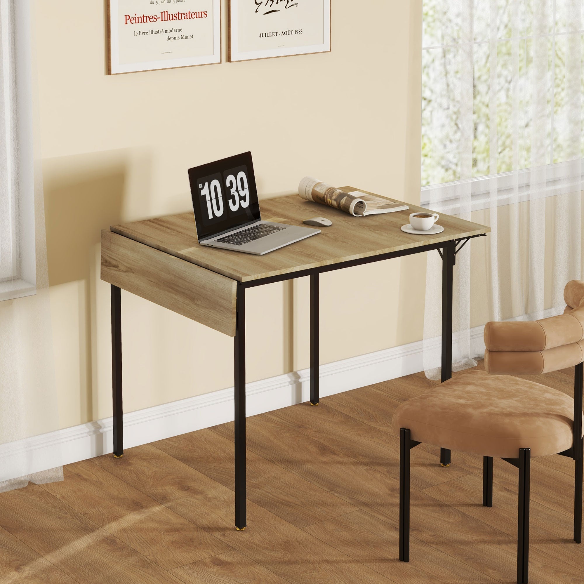 HOMCOM Drop Leaf Folding Extendable Dining Table Small Space Kitchen 2 to 4 People Natural Wood