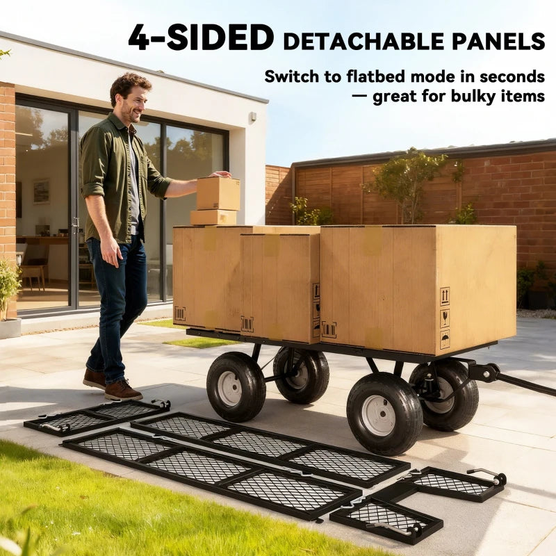 Steel Garden Cart, Utility Wagon Cart with Removable Liner, Quick-Release Sides, 10" Wheels, 660lbs Capacity, Green