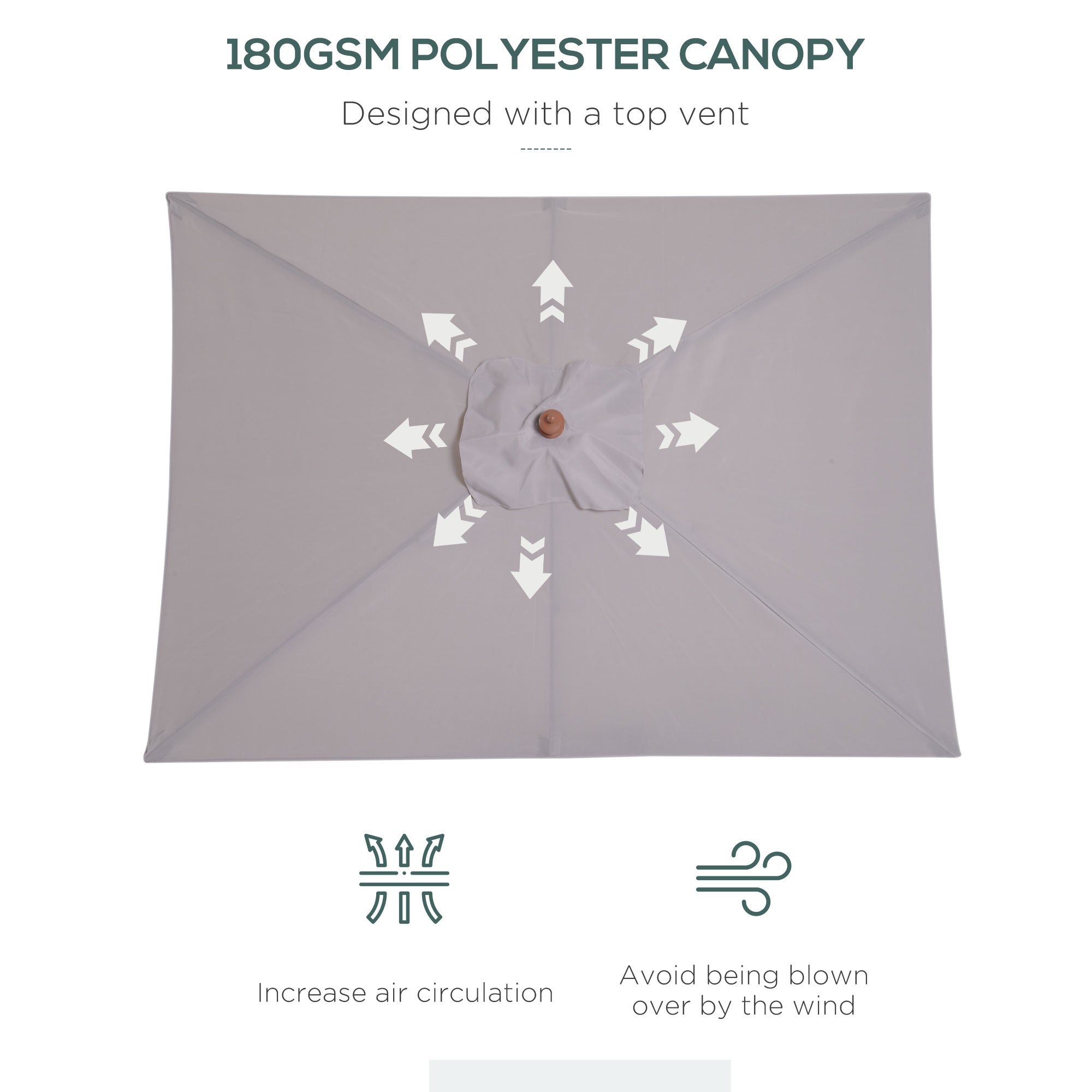 Outsunny Square Fir Wood Patio Umbrella: 6.6x5ft Tilt Mechanism with 6 Ribs Sunshade, Grey