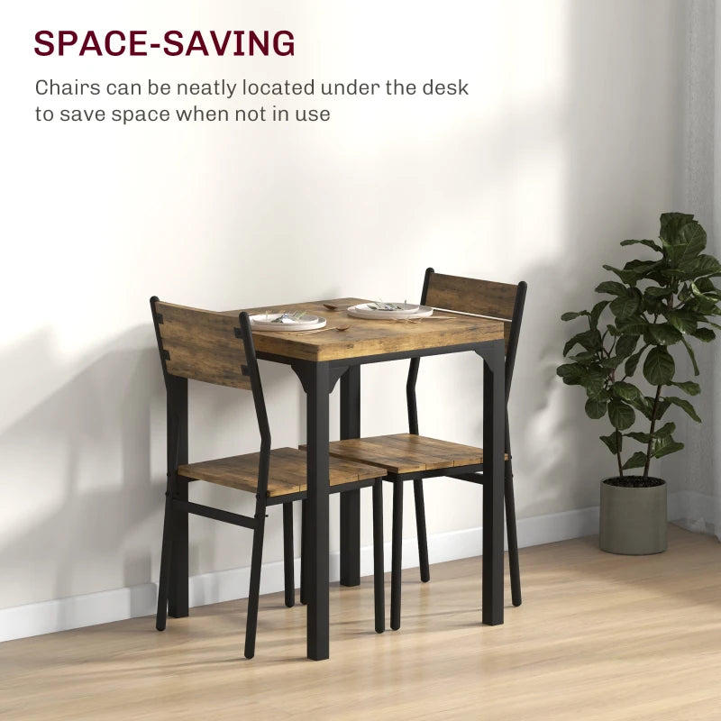 Dining Table Set for 2, 3 Piece Kitchen Table and Chairs with Metal Legs for Small Spaces, Rustic Brown