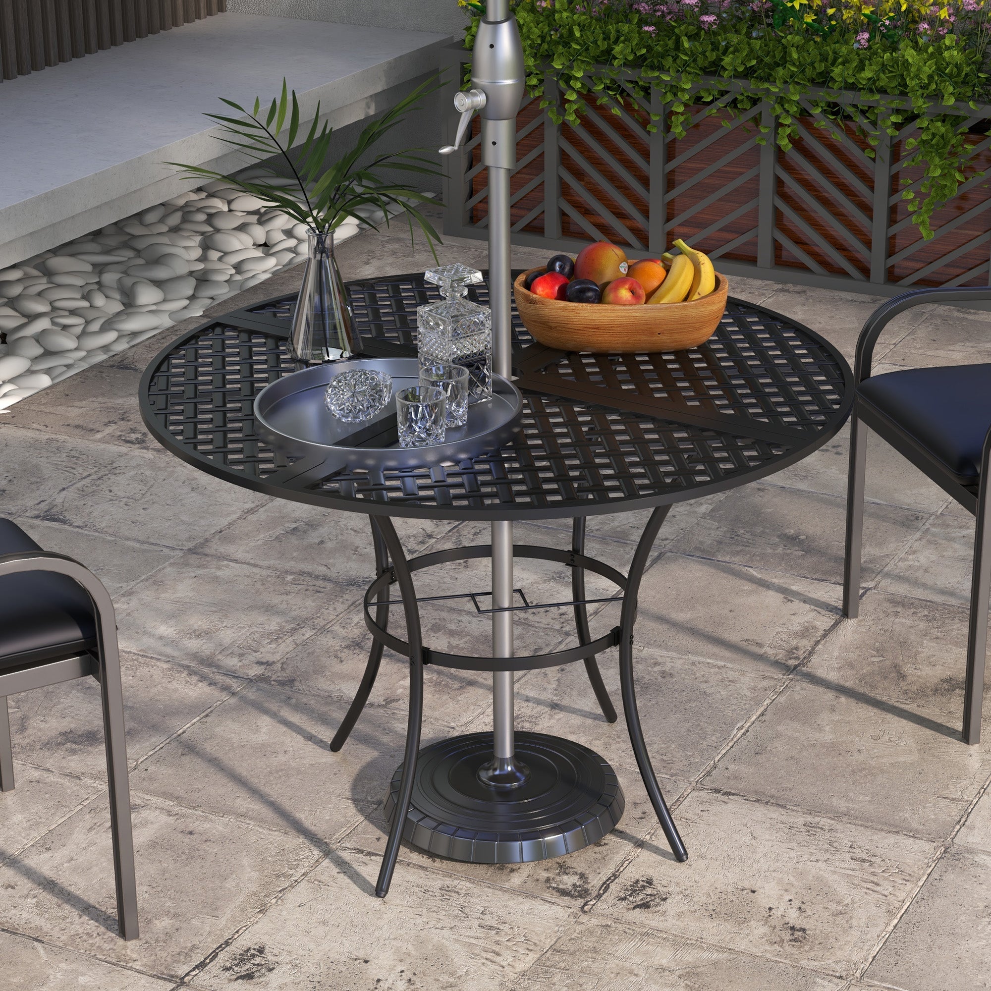 Outsunny 42" Round Outdoor Dining Table for 4 Persons, Metal Patio Dining Table with Umbrella Hole for Backyard, Lawn, Balcony