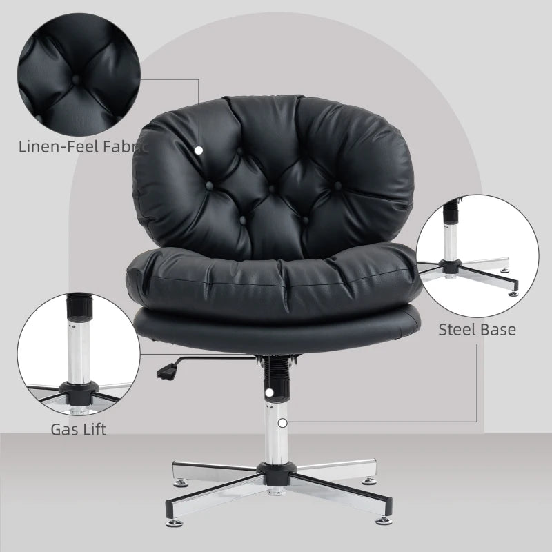 Computer Desk Chair, Armless Office Chair with Wide Padded Seat and Adjustable Height, Black