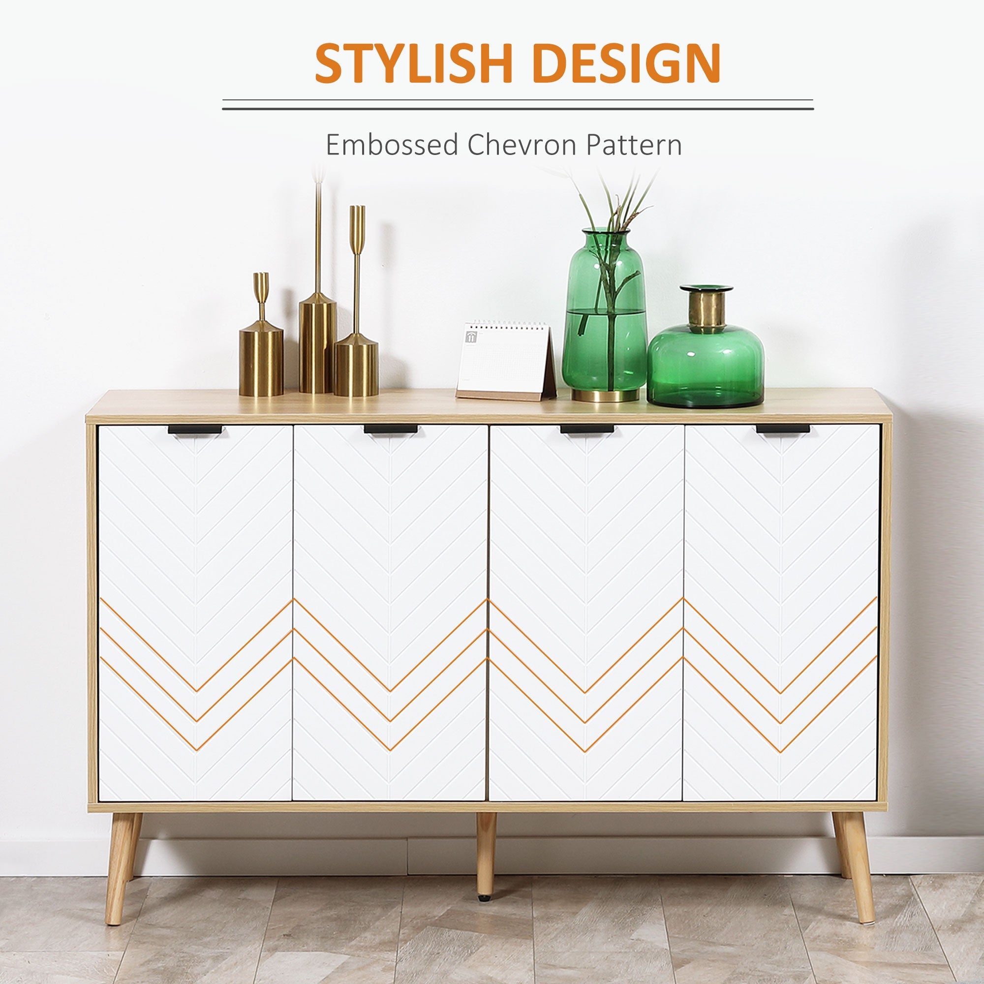 HOMCOM Sideboard Cabinet Dining Room Modern Design Adjustable Shelves White Stylish Storage Furniture