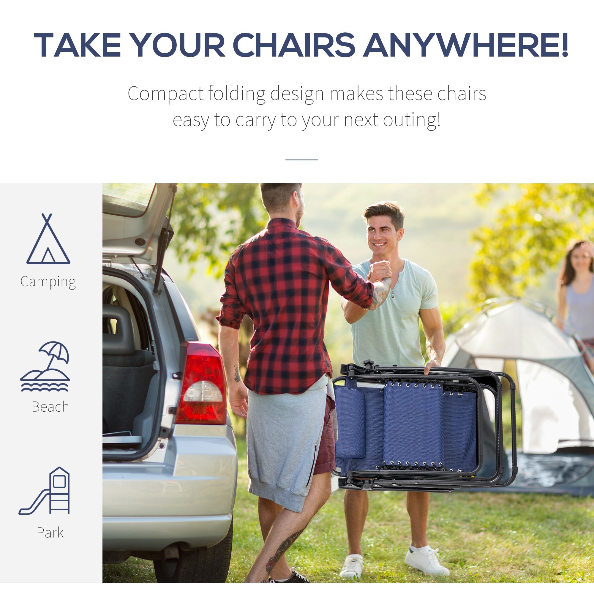 Outsunny 3pcs Zero Gravity Lounger Chair Set Patio Chaise Lounge Side Table Set w/ Cup Holder Blue