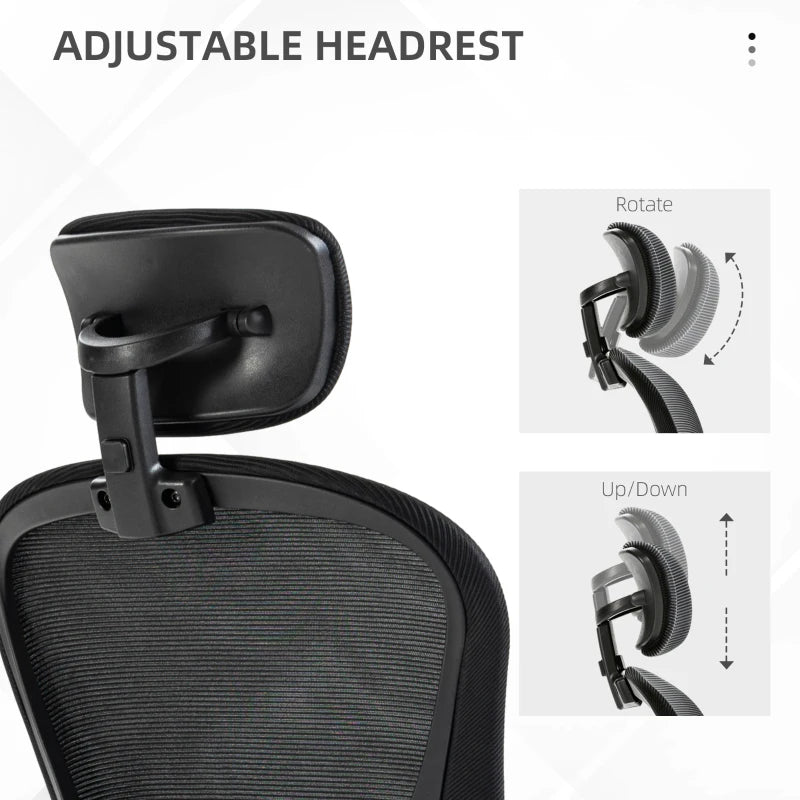 Office Chair, Mesh Computer Desk Chair with Adjustable Headrest, 4D Lumbar Support, Flip-up Arm, Black